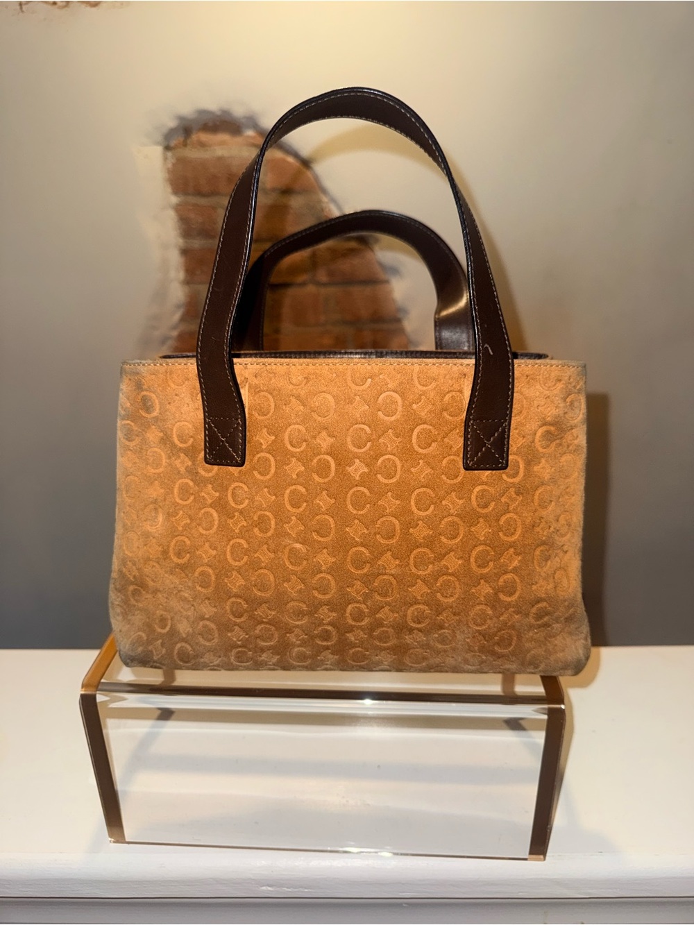CELINE Vintage C Macadam Suede Leather Tote Handbag Tan Brown MC99/2